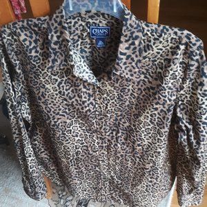 Chaps Brown Animal Print Shirt Size XL